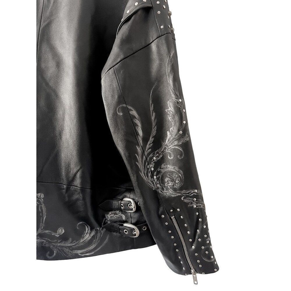 Free People Nigel Preston Chain Embellished Biker Jacket Leather - Picture 10 of 14